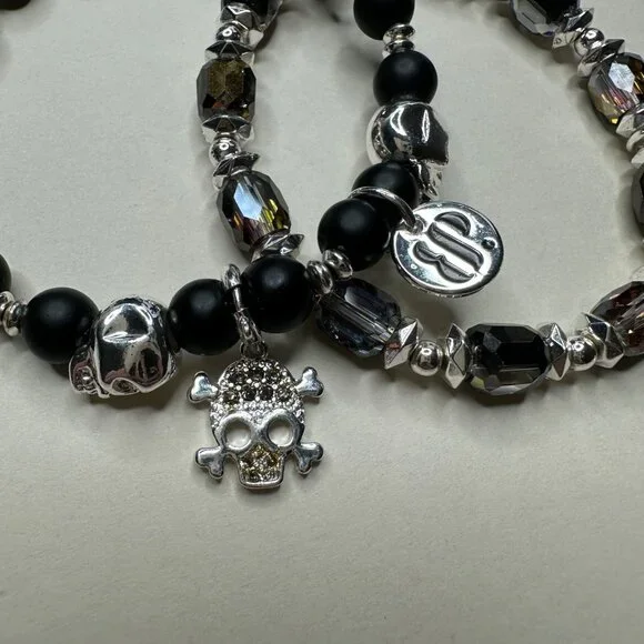 Bomb Party Halloween Skull Boo Stack Stretch Bracelets Set of 2 Goth Girl - Picture 3 of 6